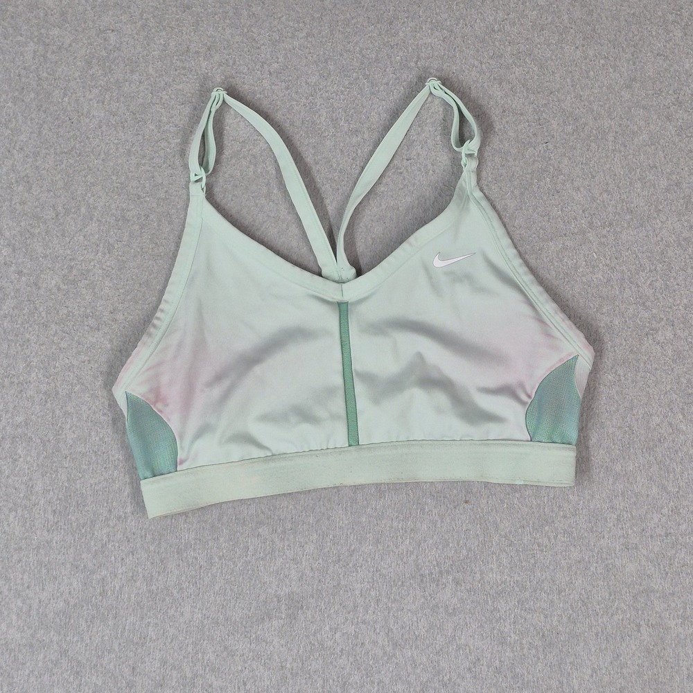 Nike Women Sports Bra Small Green Wireless Mesh Strap Adjustable READ